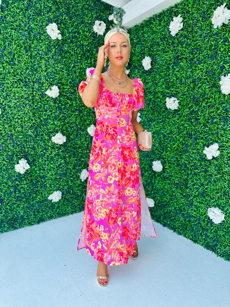 Franky Floral Detail Maxi Dress Pink