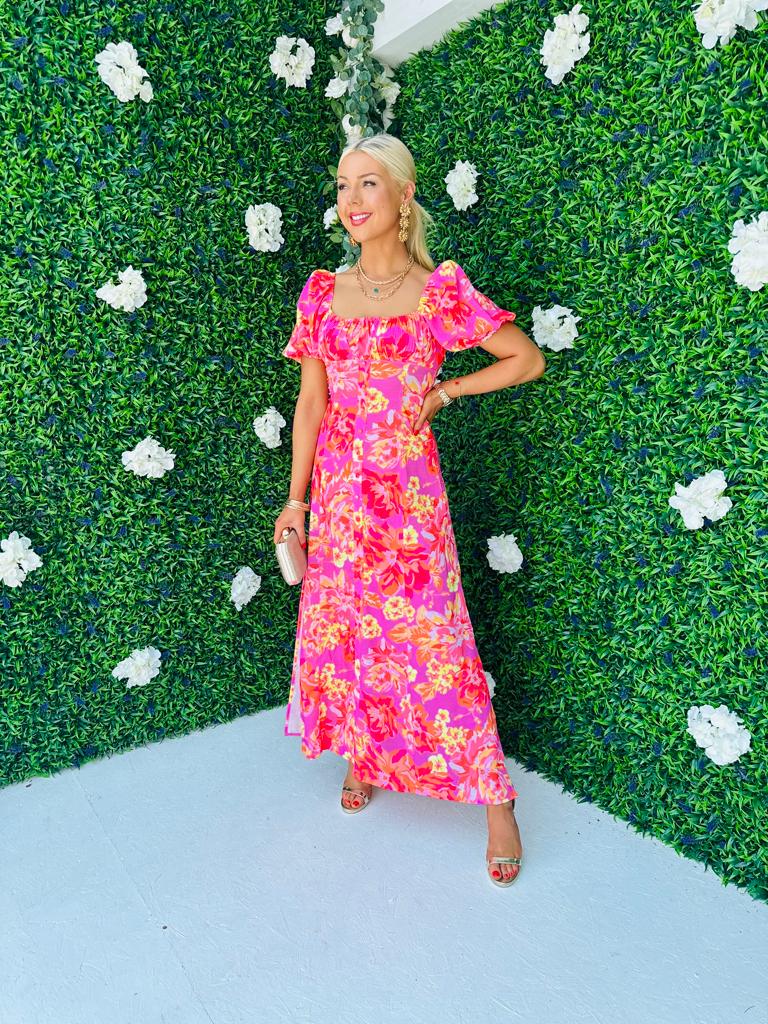 Franky Floral Detail Maxi Dress Pink