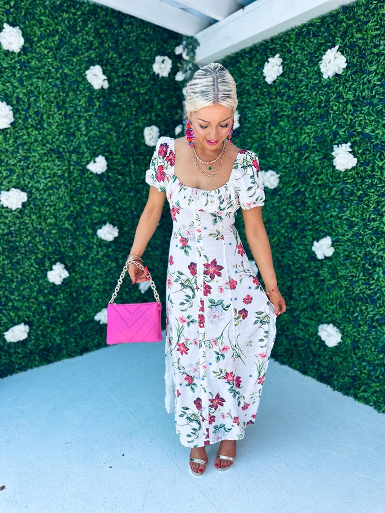 Franky Floral Detail Maxi Dress Off White