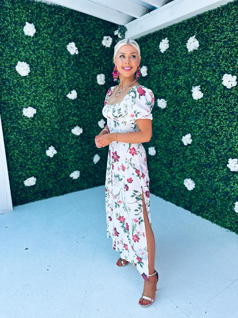 Franky Floral Detail Maxi Dress Off White
