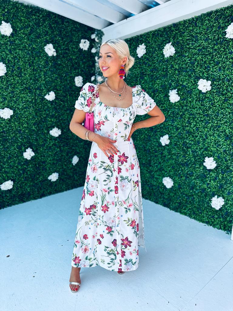 Franky Floral Detail Maxi Dress Off White