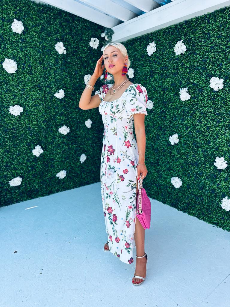 Franky Floral Detail Maxi Dress Off White