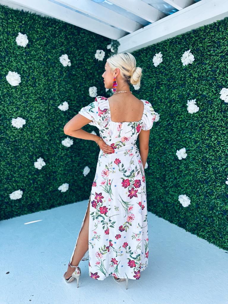 Franky Floral Detail Maxi Dress Off White