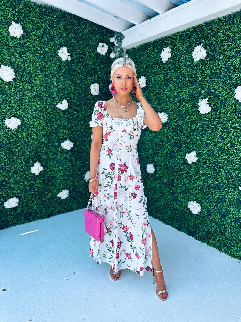 Franky Floral Detail Maxi Dress Off White