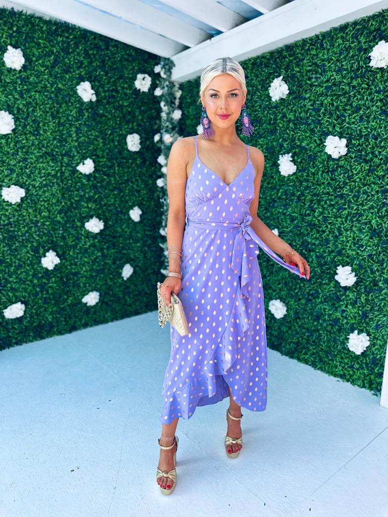 Isadora Cami Frill Detail Maxi Dress Gold & Lilac