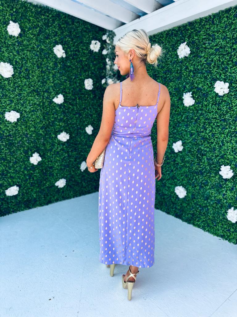 Isadora Cami Frill Detail Maxi Dress Gold & Lilac