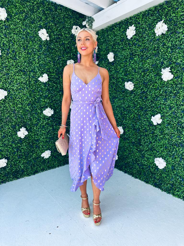 Isadora Cami Frill Detail Maxi Dress Gold & Lilac