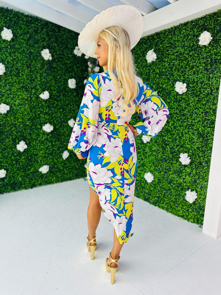 Elsa Asymmetric Dress Floral Blue