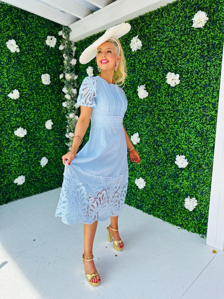 Zoe Crochet Maxi Dress Blue