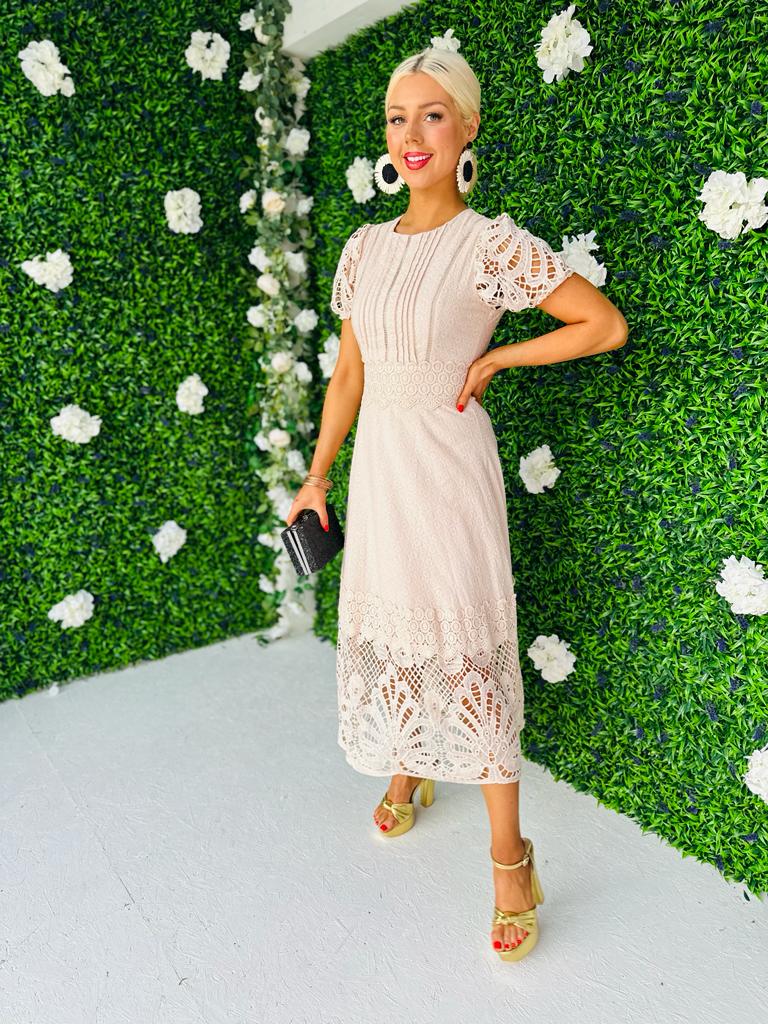 Zoe Crochet Maxi Dress Beige