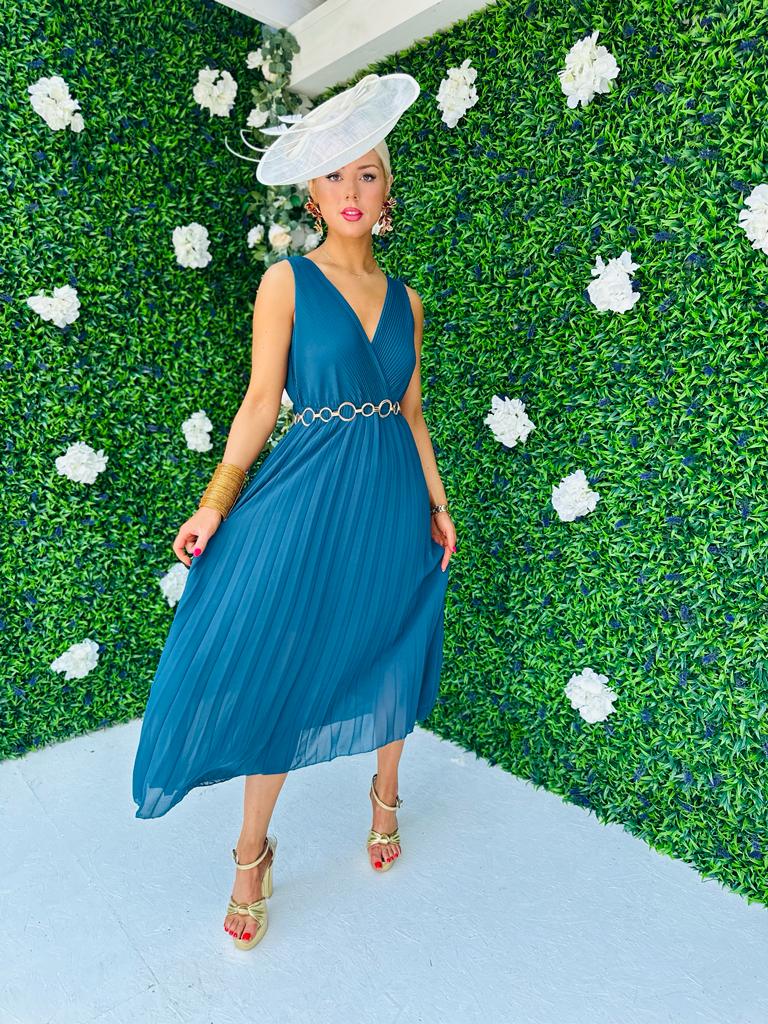 Rocco Pleated Dress Teal