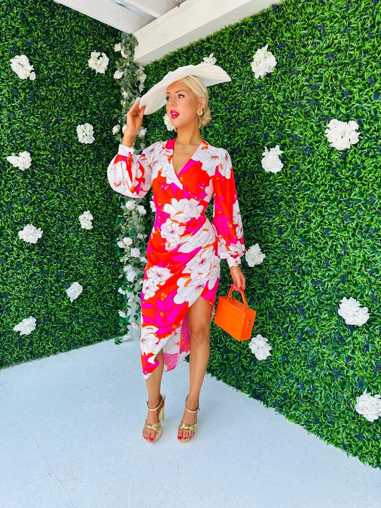 Elsa Asymmetric Dress Floral Red / Pink