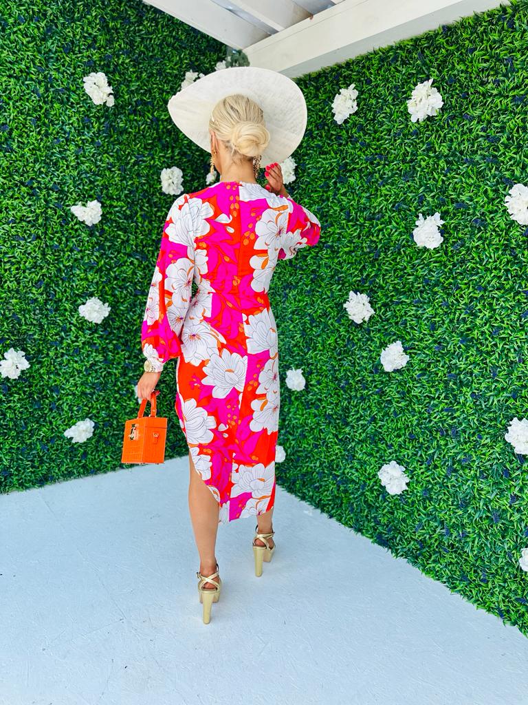Elsa Asymmetric Dress Floral Red / Pink