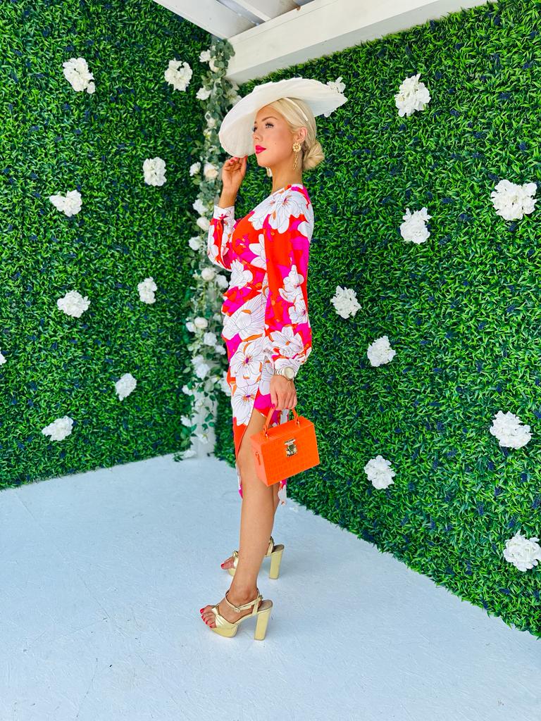 Elsa Asymmetric Dress Floral Red / Pink