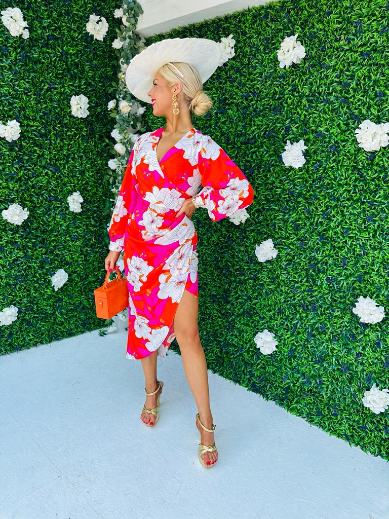 Elsa Asymmetric Dress Floral Red / Pink