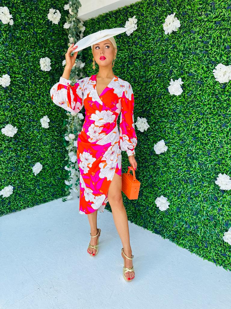 Elsa Asymmetric Dress Floral Red / Pink