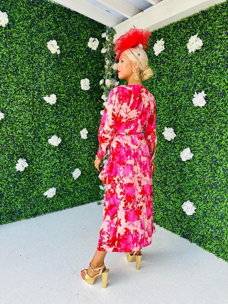 Petra V Neck Long Sleeves Ruffle Midi Dress