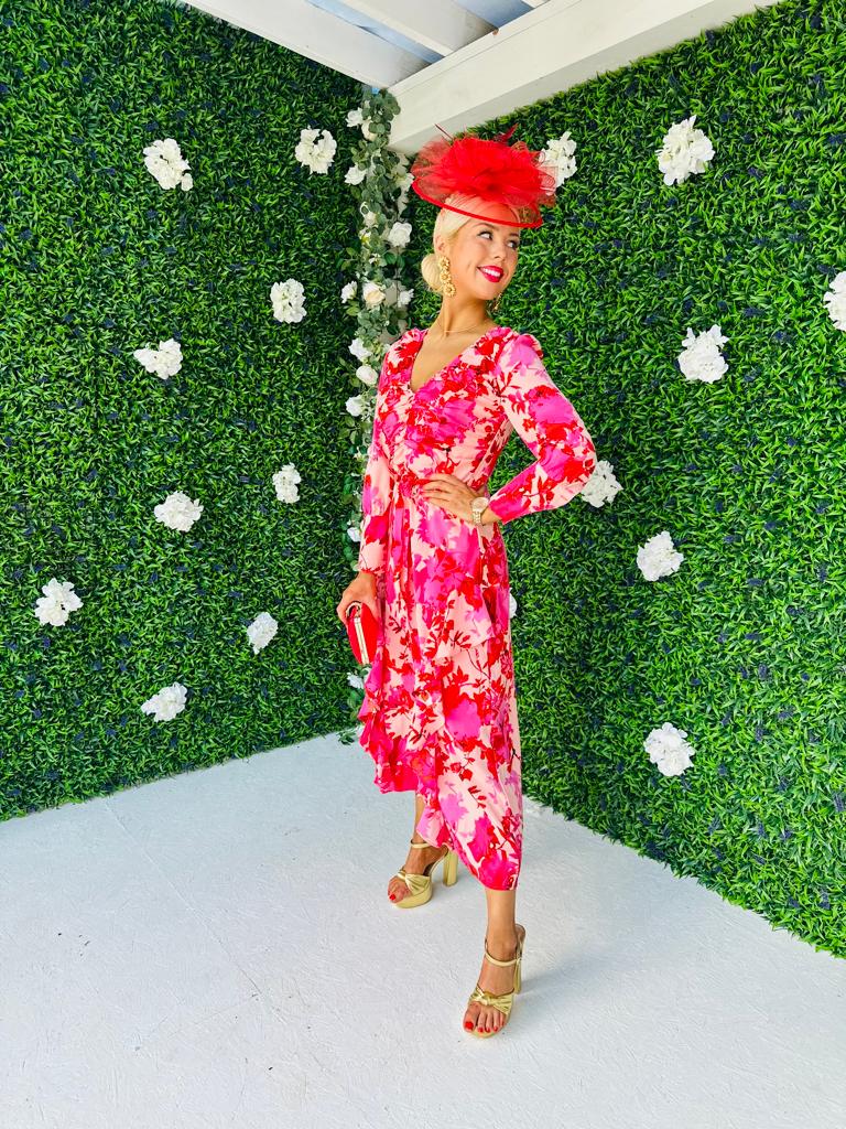 Petra V Neck Long Sleeves Ruffle Midi Dress