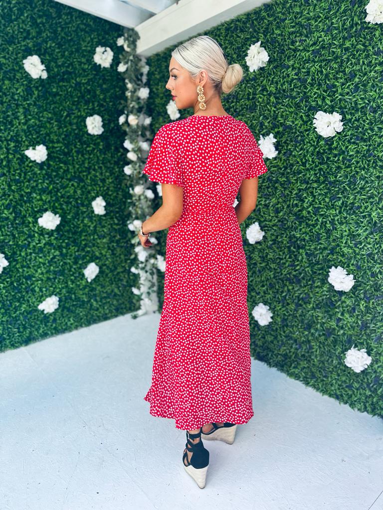 Danny Midi Dress Floral Dot Red