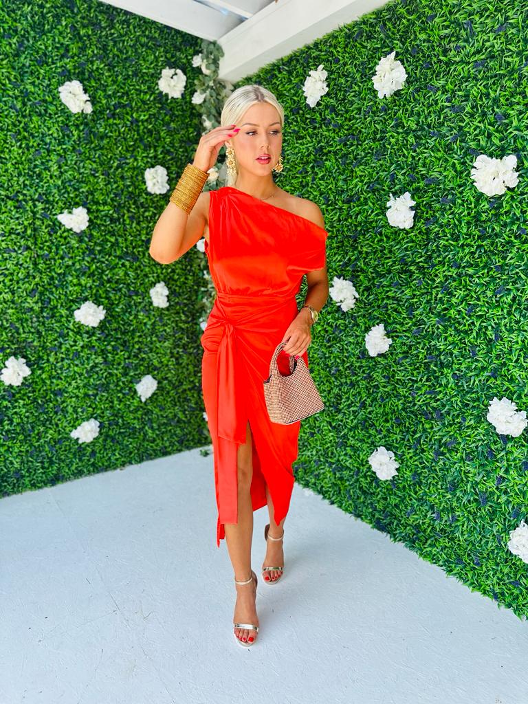 Poppy Knot Detail One Shoulder Dress Morange