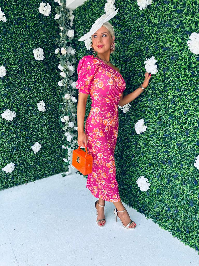 Elle Midi Dress Floral Magenta