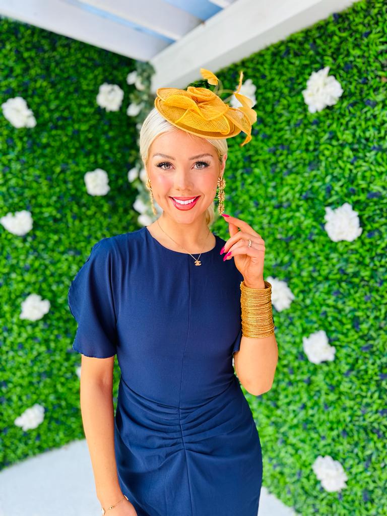 Cleo Ruched Detail Midi Dress Navy