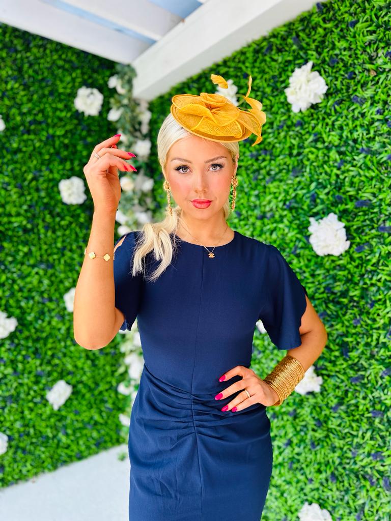 Cleo Ruched Detail Midi Dress Navy