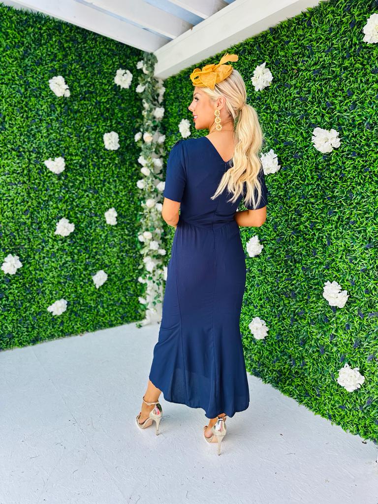 Cleo Ruched Detail Midi Dress Navy