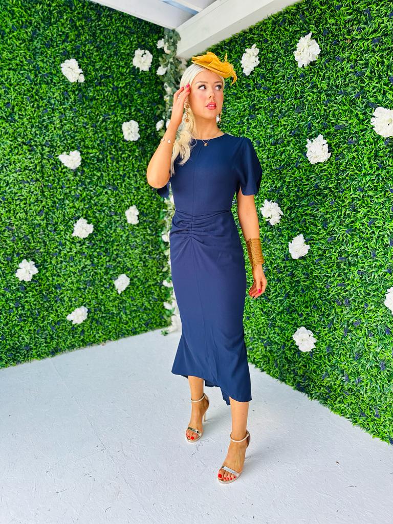 Cleo Ruched Detail Midi Dress Navy