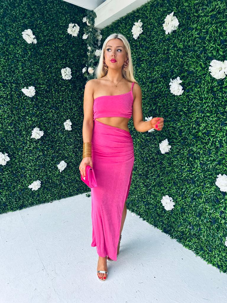 Mercy Lurex Midi Dress Pink