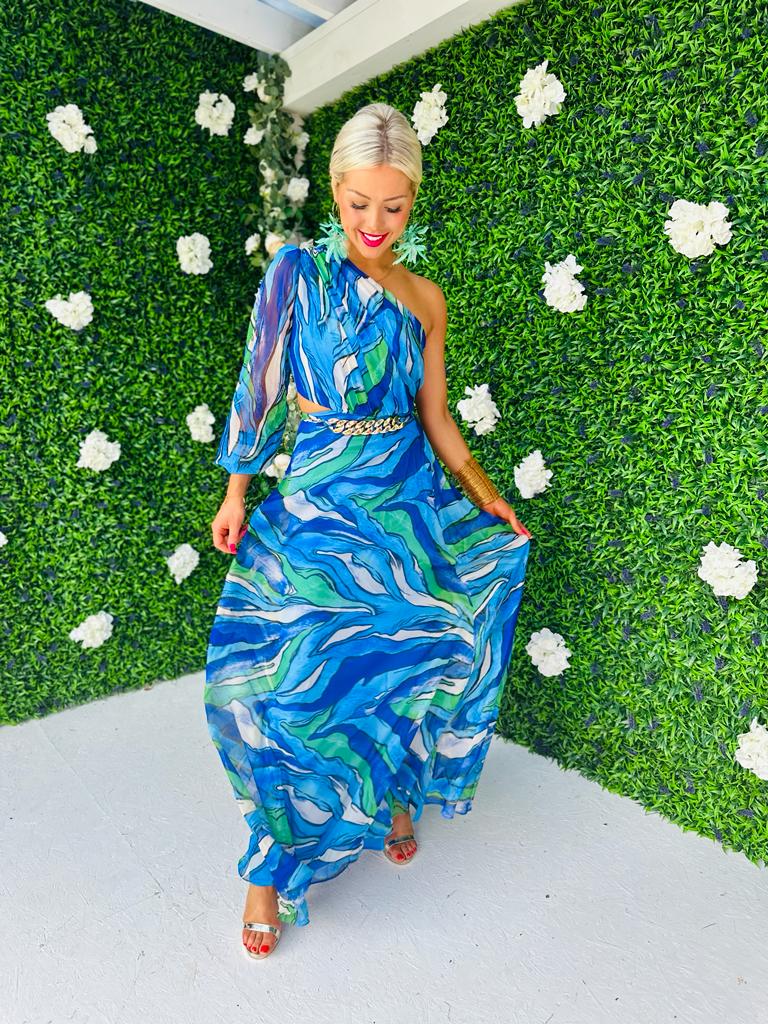 Rachel One Shoulder Maxi Dress Blue