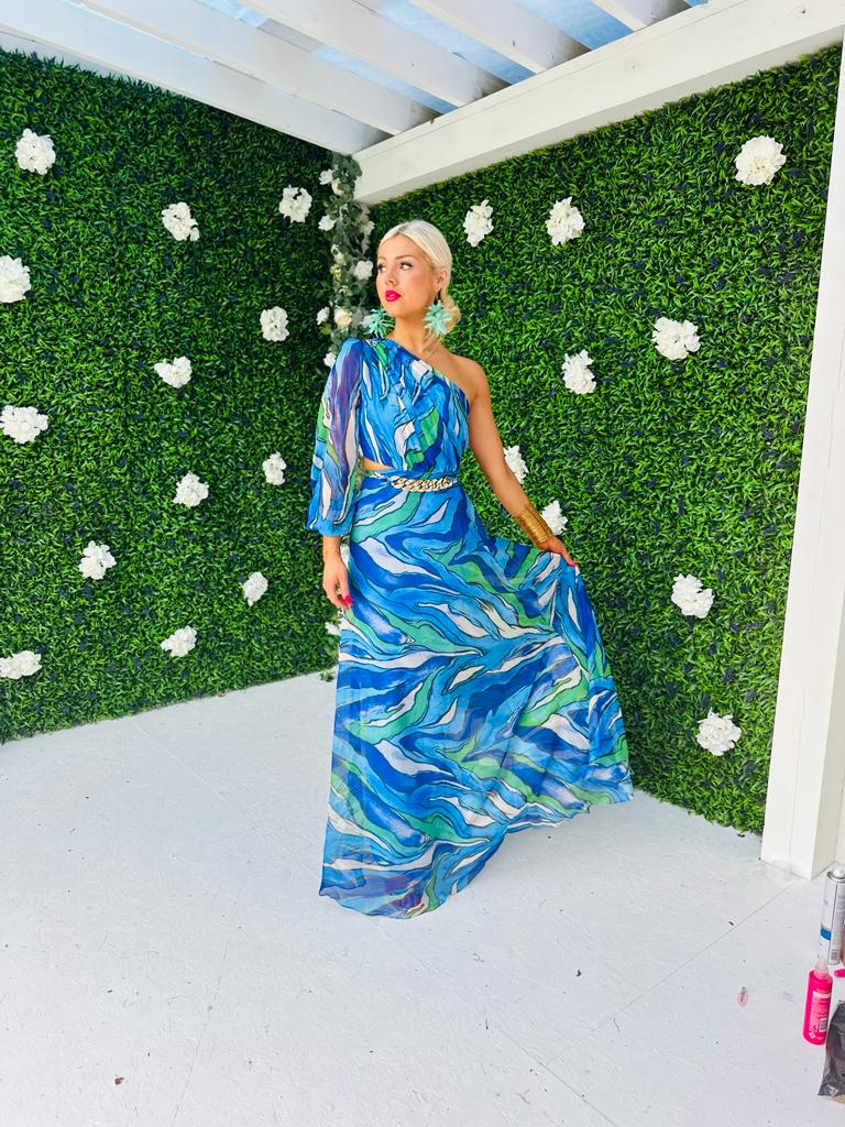 Rachel One Shoulder Maxi Dress Blue