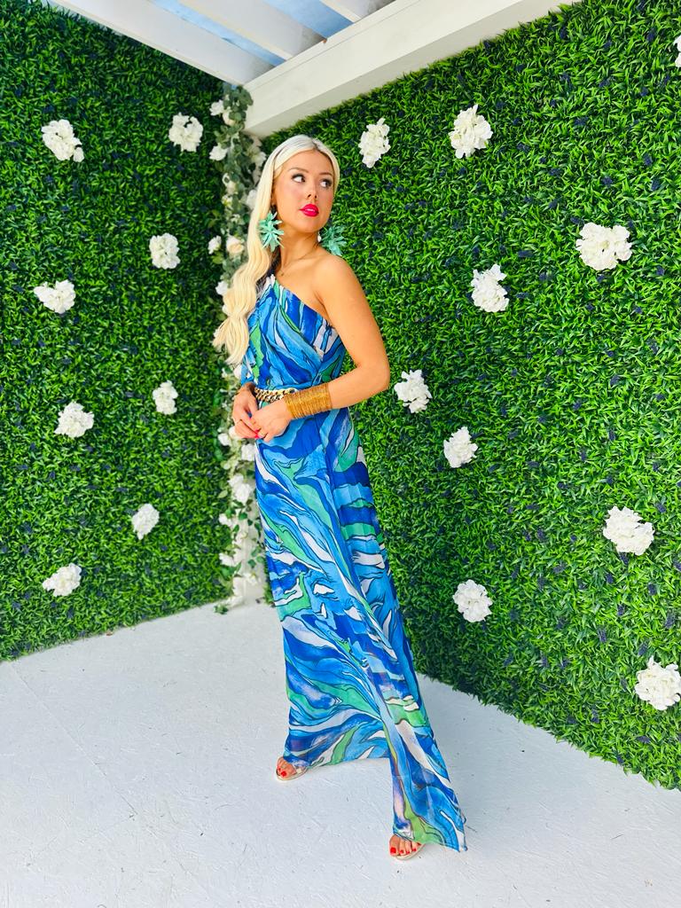Rachel One Shoulder Maxi Dress Blue