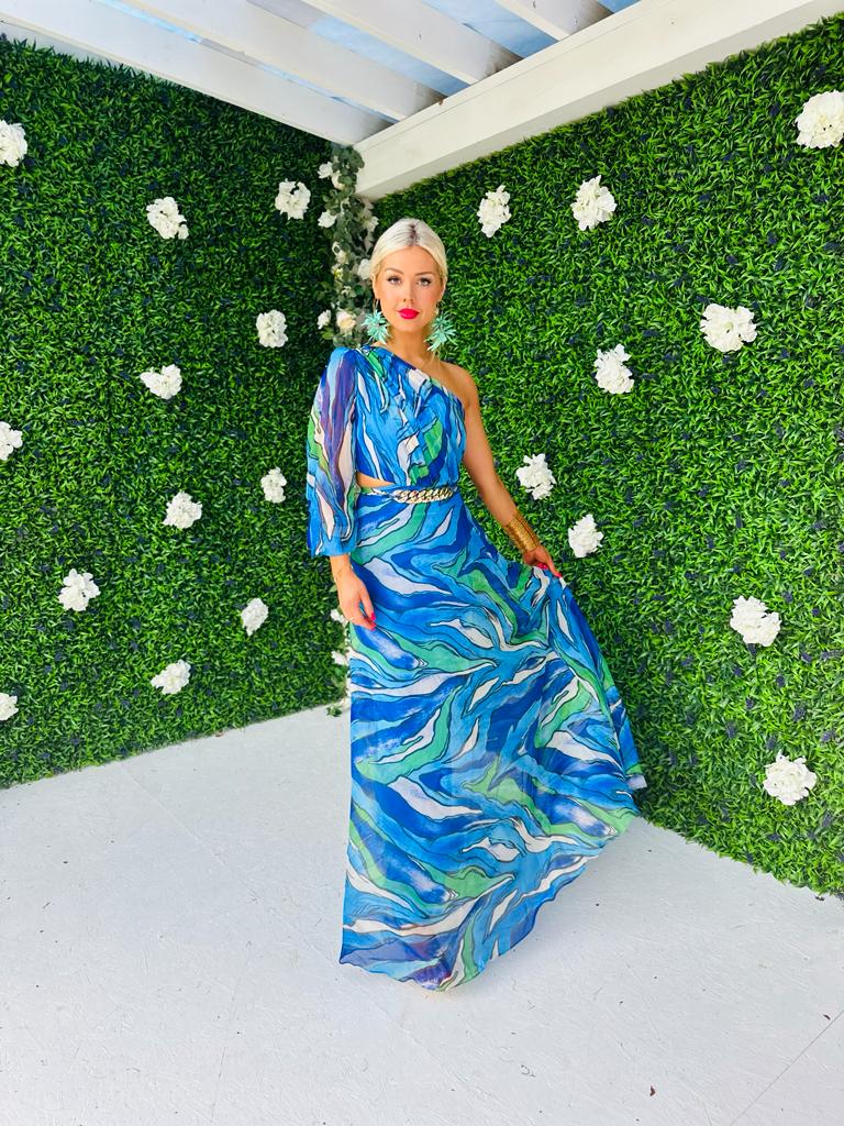 Rachel One Shoulder Maxi Dress Blue