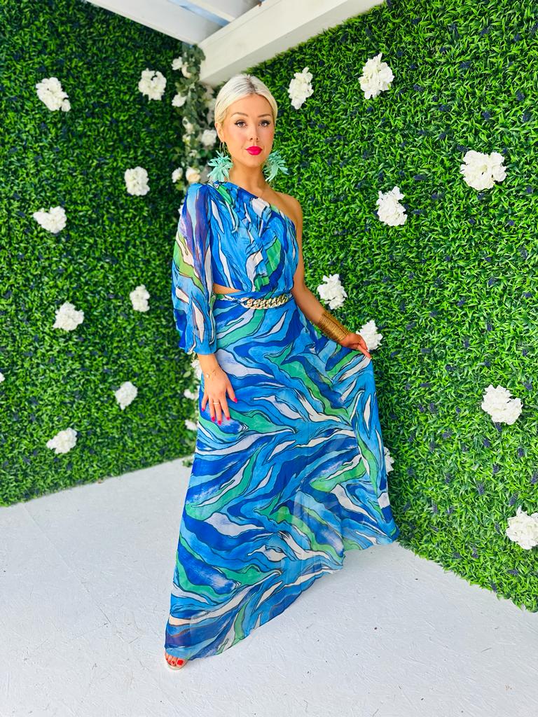 Rachel One Shoulder Maxi Dress Blue