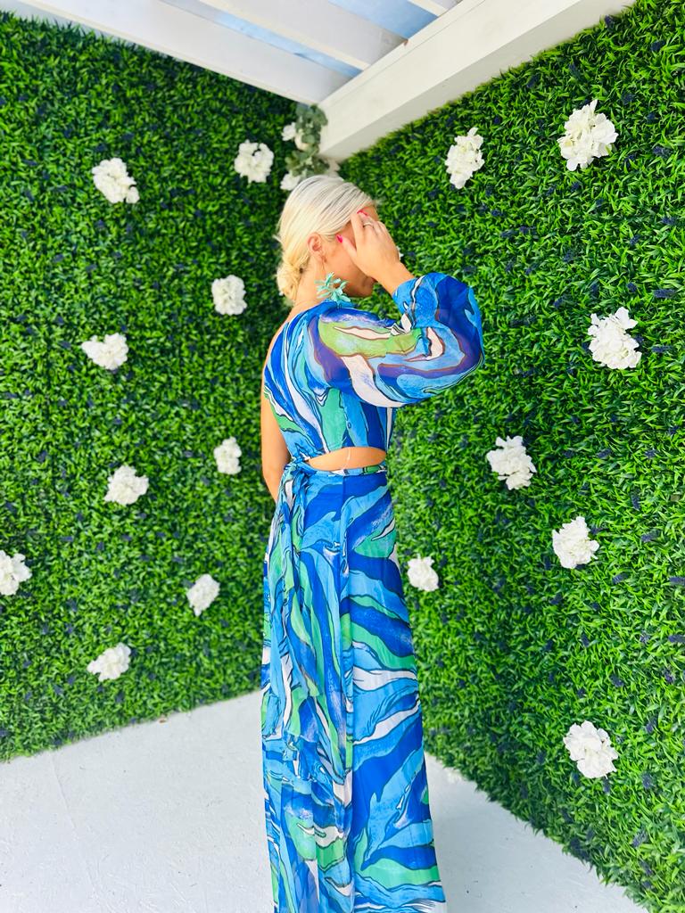 Rachel One Shoulder Maxi Dress Blue