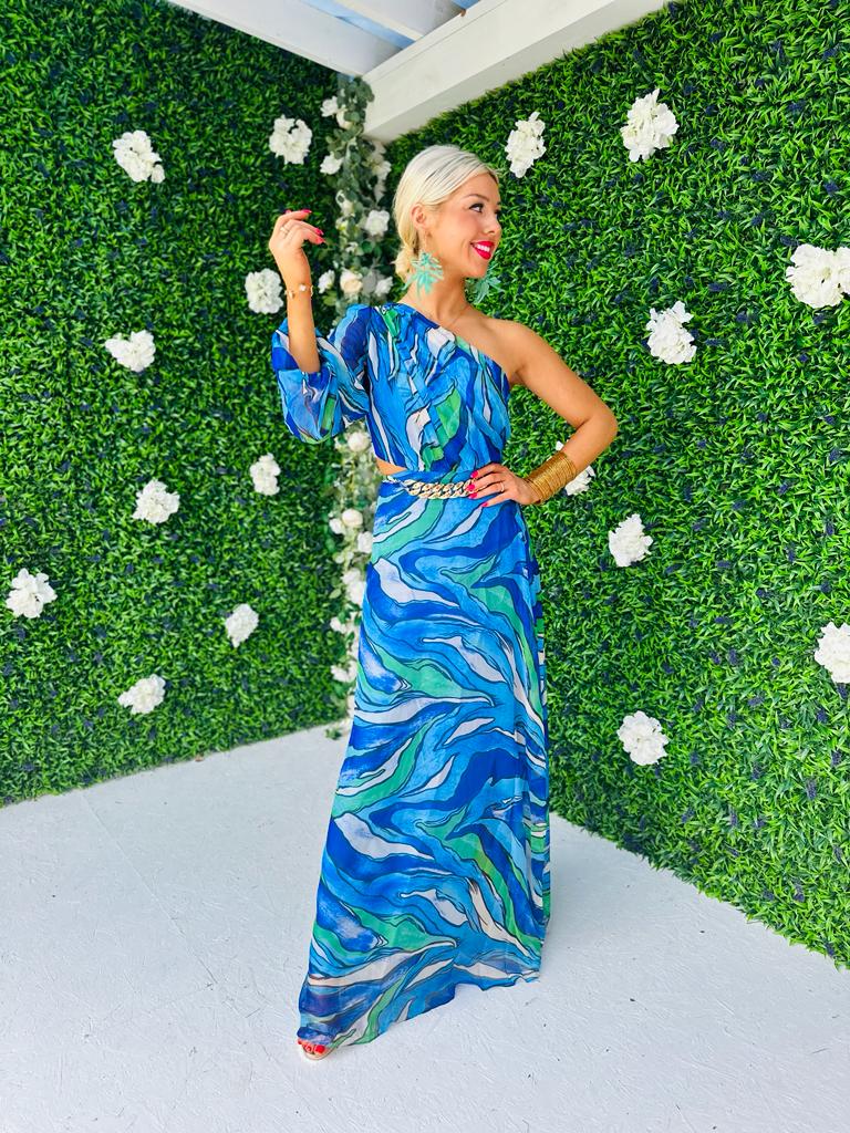 Rachel One Shoulder Maxi Dress Blue