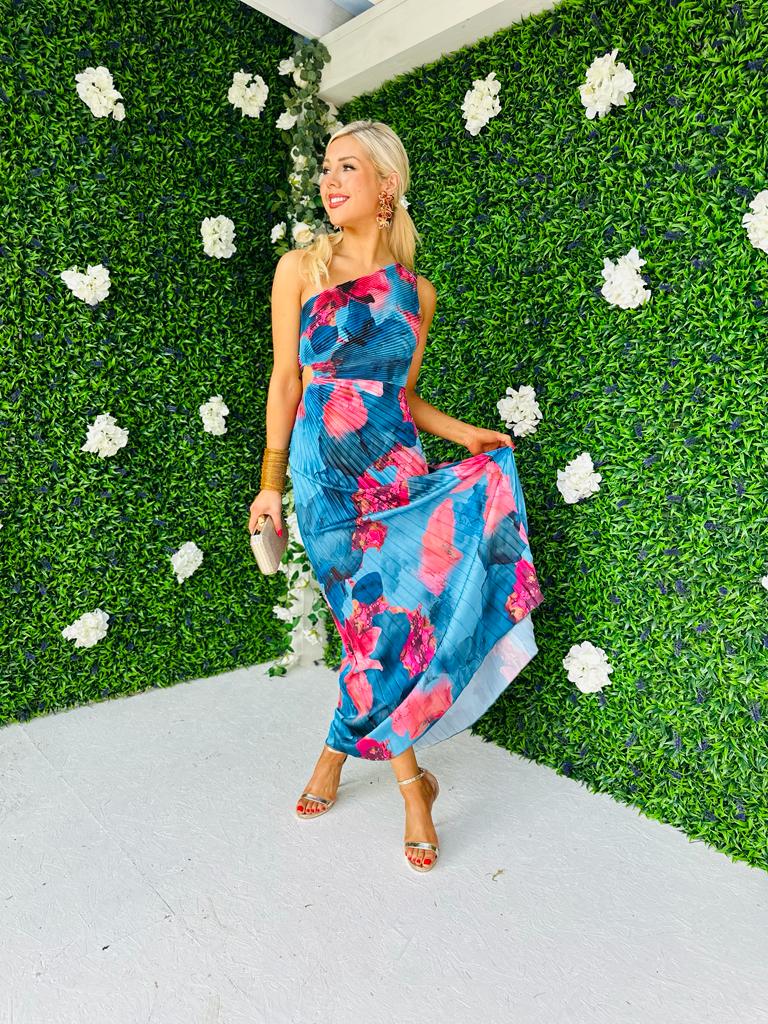 Casy Pleat Detail Dress Blue
