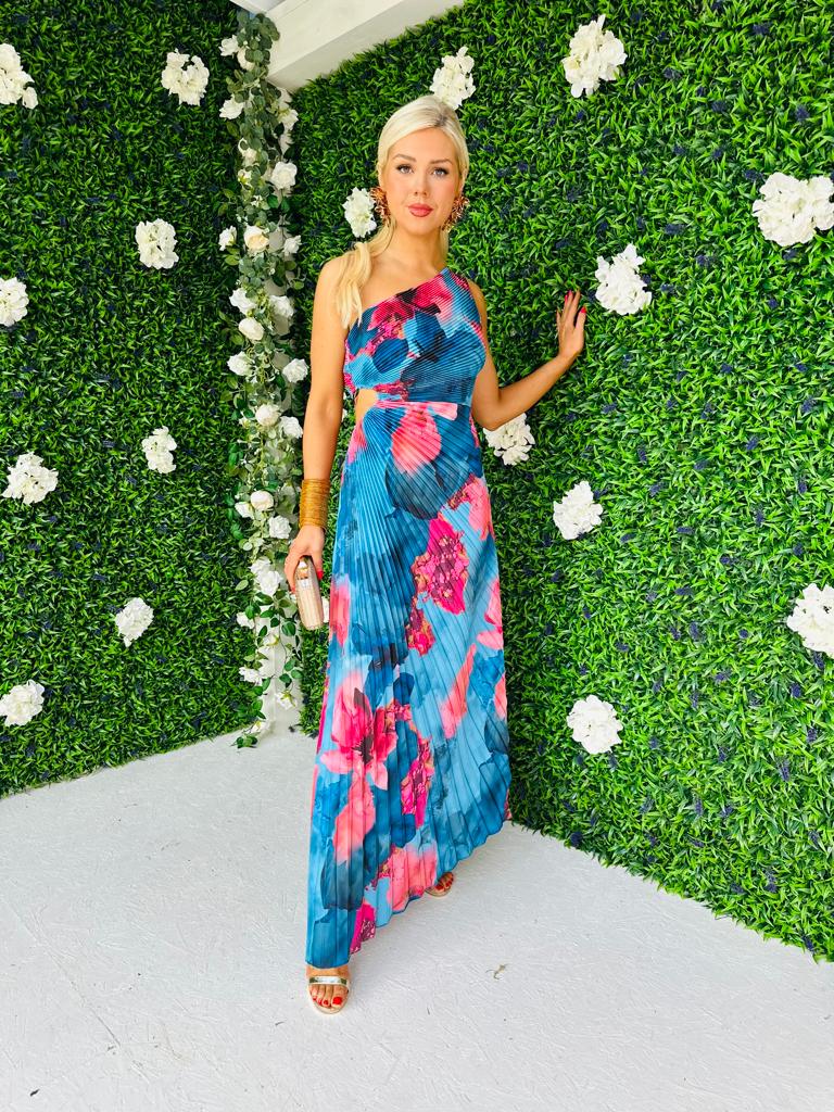 Casy Pleat Detail Dress Blue