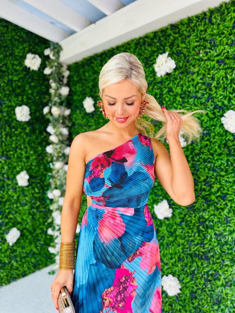 Casy Pleat Detail Dress Blue