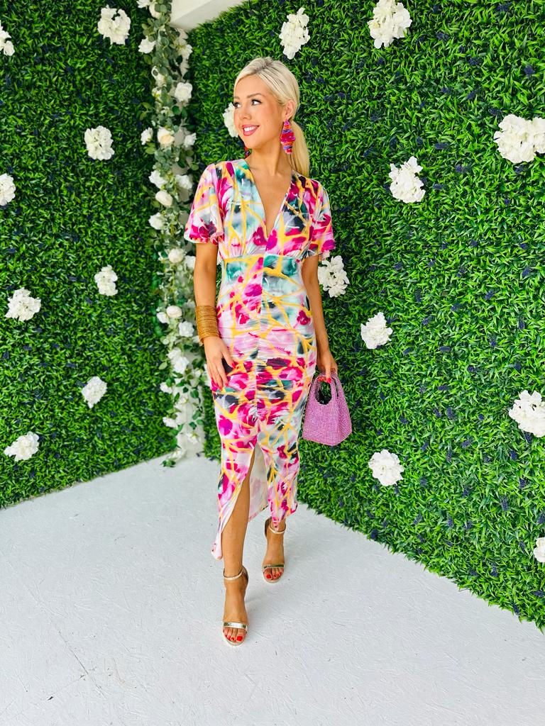 Kimber Midi Dress Abstract Fuchsia