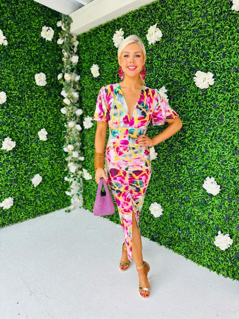 Kimber Midi Dress Abstract Fuchsia