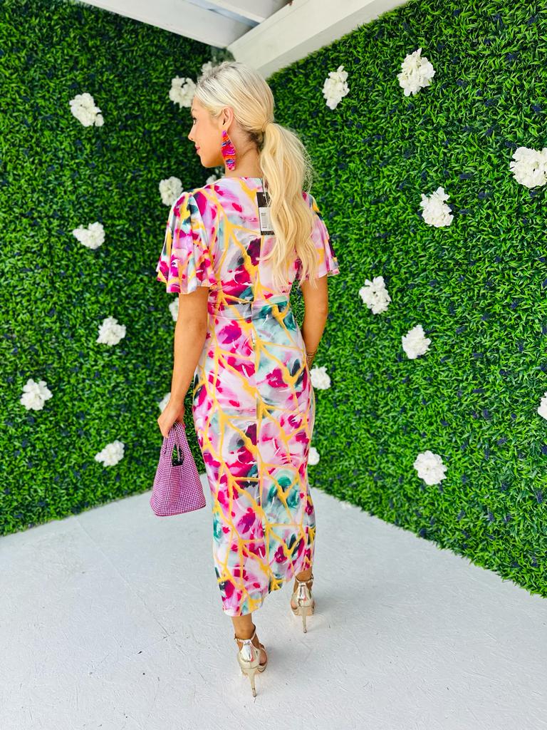 Kimber Midi Dress Abstract Fuchsia