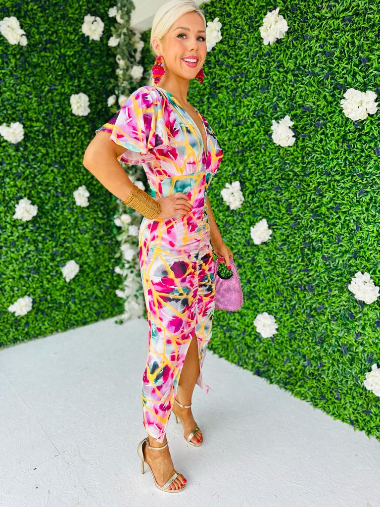 Kimber Midi Dress Abstract Fuchsia