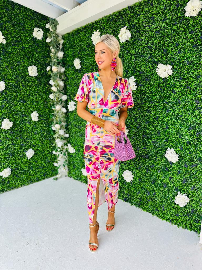 Kimber Midi Dress Abstract Fuchsia