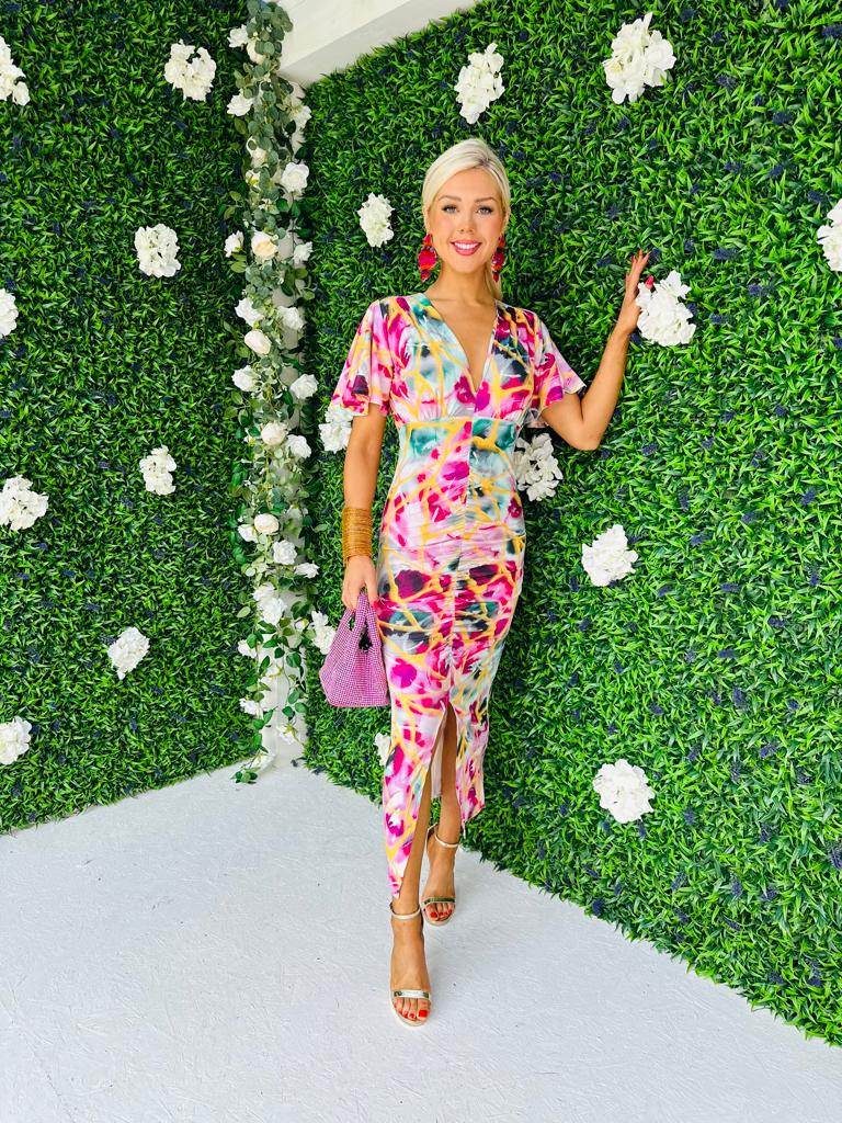 Kimber Midi Dress Abstract Fuchsia