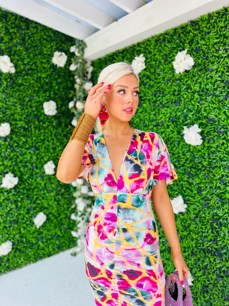 Kimber Midi Dress Abstract Fuchsia