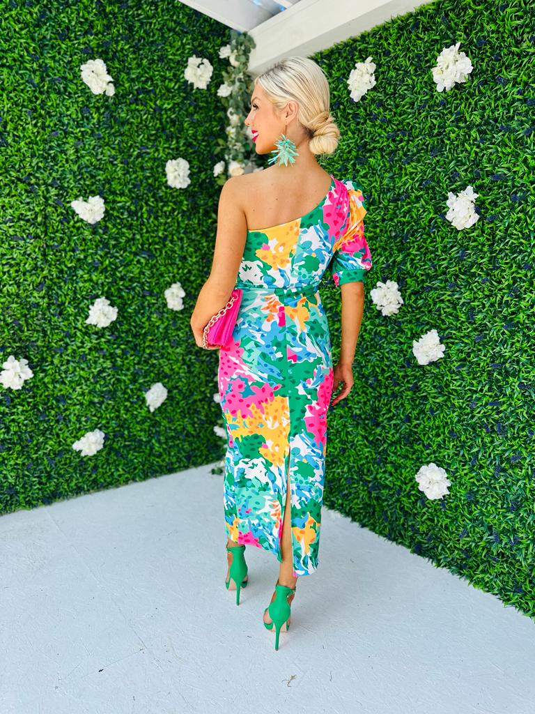 Heidi One Shoulder Midi Dress Green