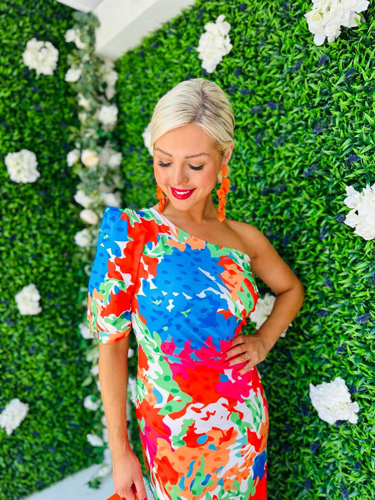 Heidi One Shoulder Midi Dress Orange