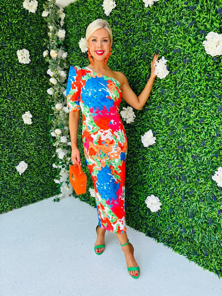 Heidi One Shoulder Midi Dress Orange